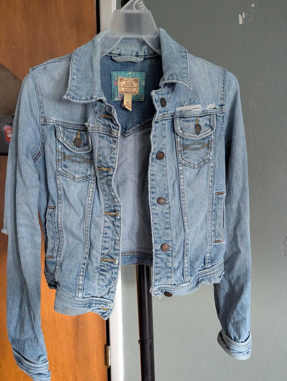 Abercrombie & Fitch Light Blue Denim Jean Destroyed Jacket